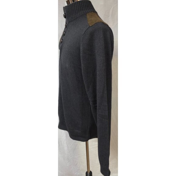 Haggar Mens Medium Grey Quarter Button Suede Trim Pullover Long Sleeve Sweater - Picture 6 of 12